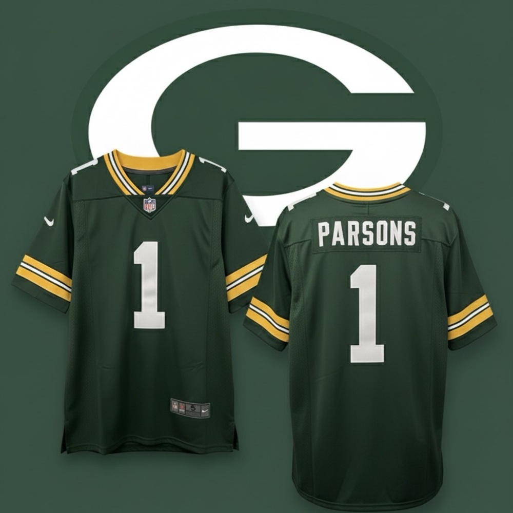 Green Football Packers Jersey #1 Micah Parsons Green Bay Packers.